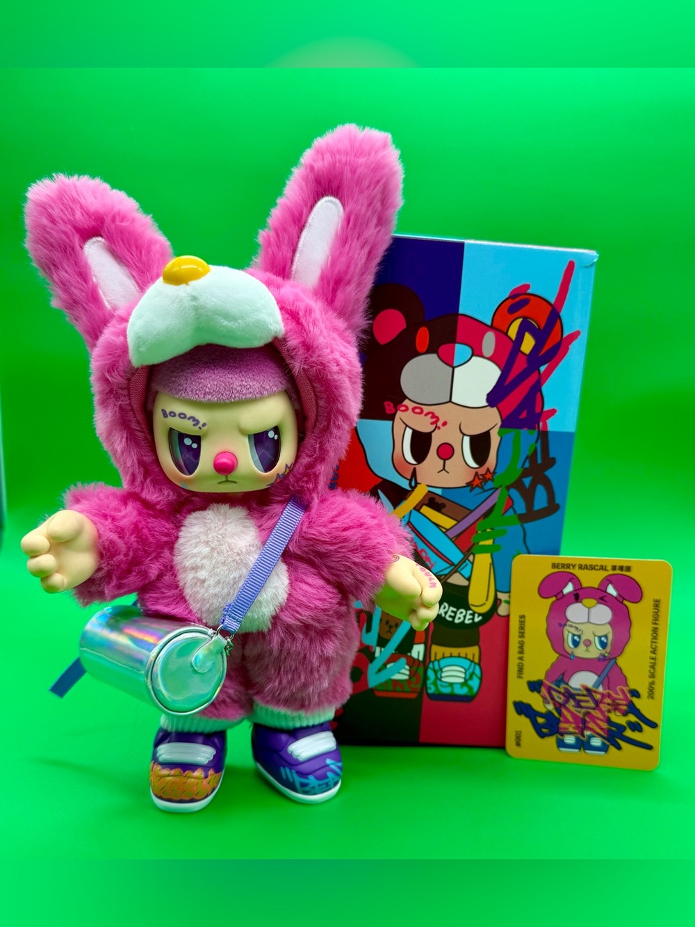 Rebel bear Pink Bunny Plush Collector Figure with Holographic Accessory